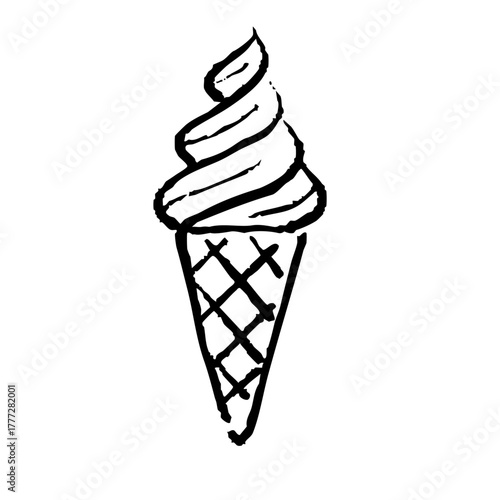 ソフトクリームの手書きイラスト　モノクロ