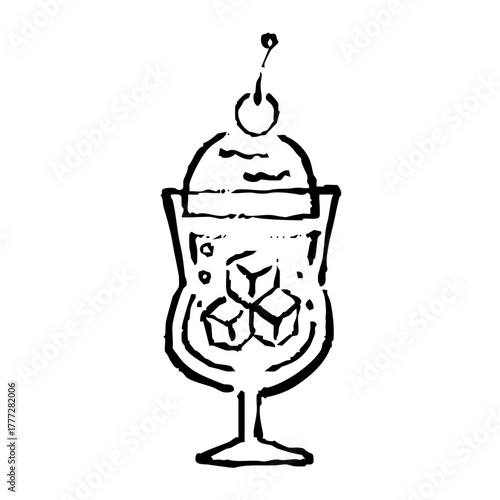 クリームソーダの手書きイラスト　モノクロ