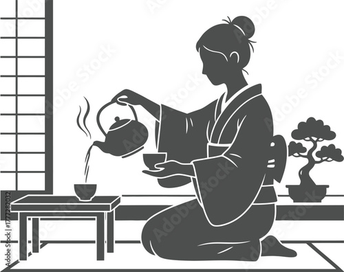 Silhouette vector of person performing traditional tea ceremony