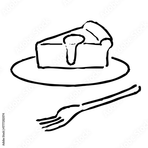 チーズケーキの手書きイラスト　モノクロ