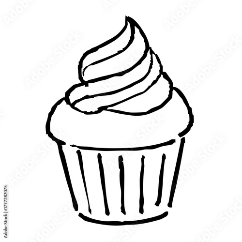 カップケーキの手書きイラスト　モノクロ