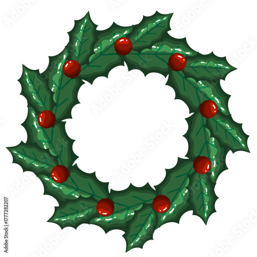 Traditional Holly Wreath with Red Berries