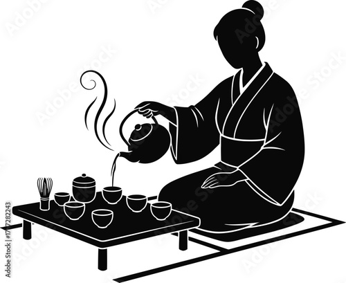 Silhouette vector of person performing traditional tea ceremony
