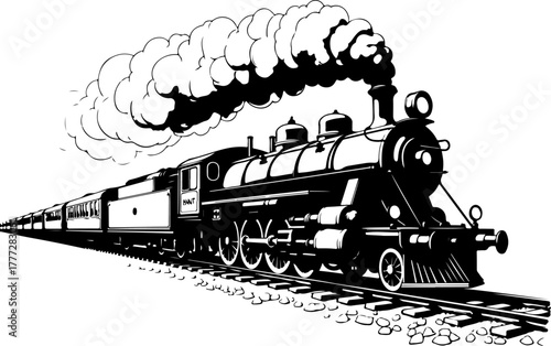 Vintage Steam Locomotive Silhouette Vector Illustration