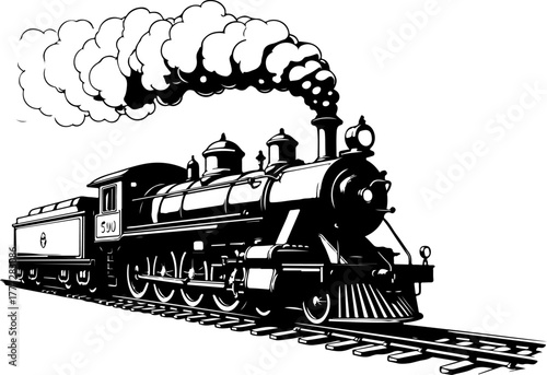 Vintage Steam Locomotive Silhouette Vector Illustration