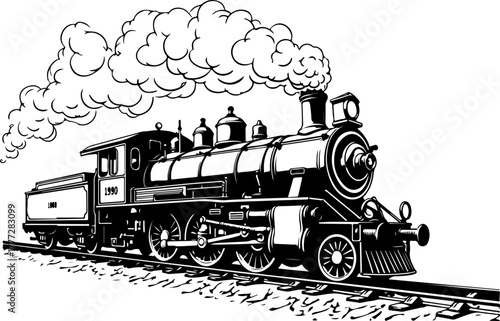 Vintage Steam Locomotive Silhouette Vector Illustration
