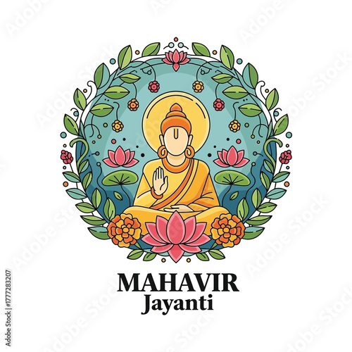 Flat illustration of Mahavir Jayanti with Flowers Accent Graphic