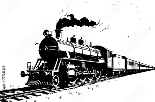 Vintage Steam Locomotive Silhouette Vector Illustration