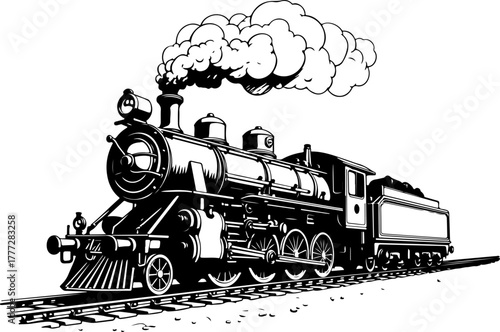 Vintage Steam Locomotive Silhouette Vector Illustration