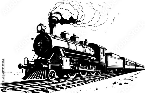 Vintage Steam Locomotive Silhouette Vector Illustration