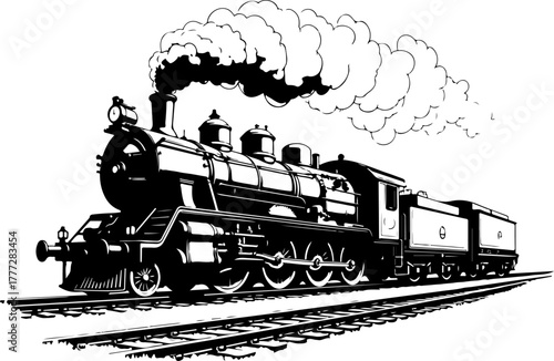 Vintage Steam Locomotive Silhouette Vector Illustration