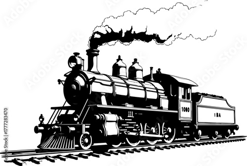 Vintage Steam Locomotive Silhouette Vector Illustration