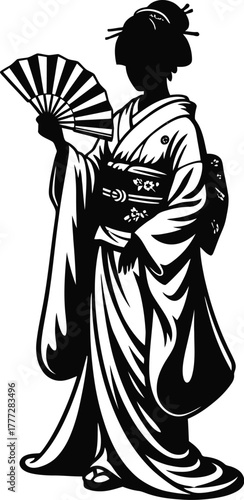 Silhouette vector of Japanese geisha figure in kimono