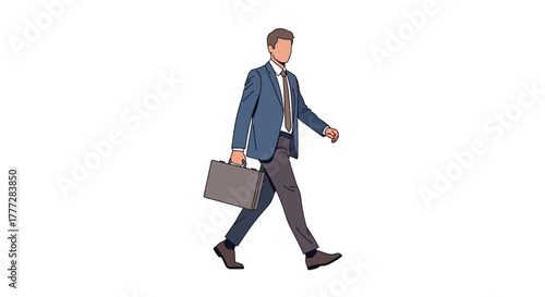 Stylized illustration of a businessman walking with a briefcase in a modern minimalist design