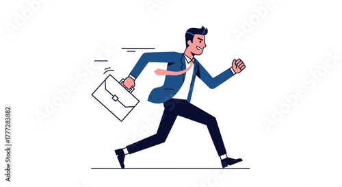 Energetic businessman rushing with briefcase, showing determination and a focus on achieving goals