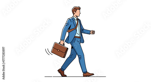 Stylized illustration of a businessman walking with a briefcase on white background