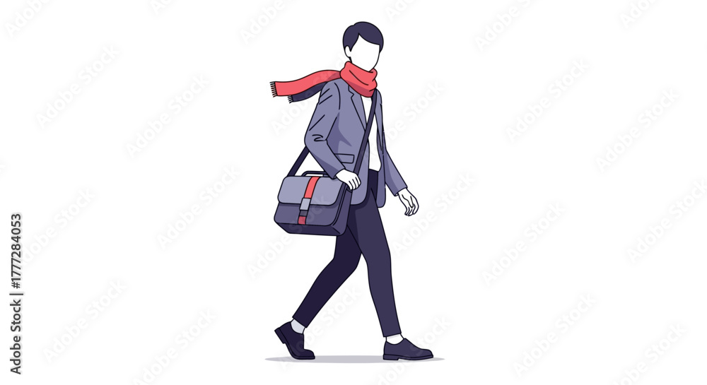 Fototapeta premium Stylized illustration of a business professional walking with a messenger bag on a plain background