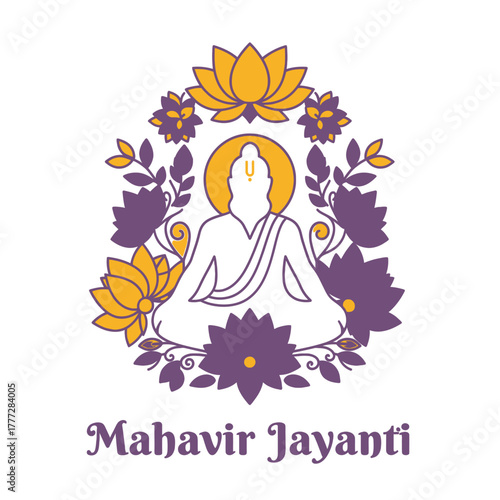 Flat illustration of Mahavir Jayanti with Flowers Accent Graphic