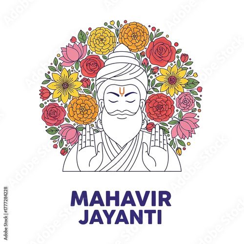 Flat illustration of Mahavir Jayanti with Flowers Accent Graphic