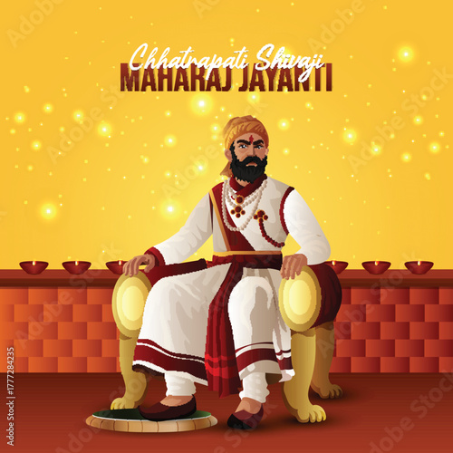 Chhatrapati shivaji maharaj jayanti with vector illustration