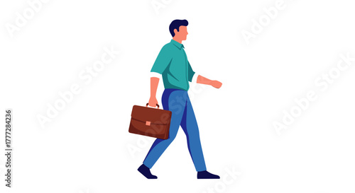 Stylish corporate professional strolling confidently with briefcase against a clean background