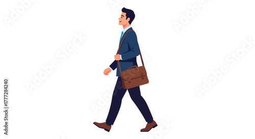 Illustration of a confident businessman walking with a briefcase representing career success and