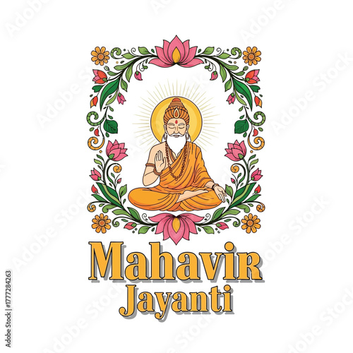 Flat illustration of Mahavir Jayanti with Flowers Accent Graphic