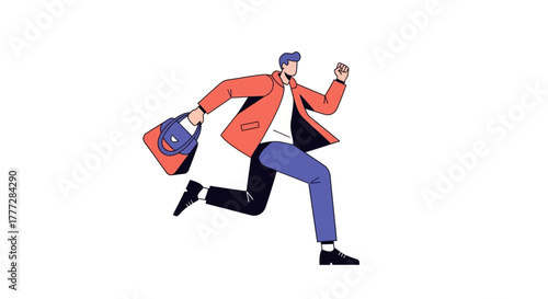 Urgent Business: A Dynamic Illustration of a Man Rushing with a Bag in Hand