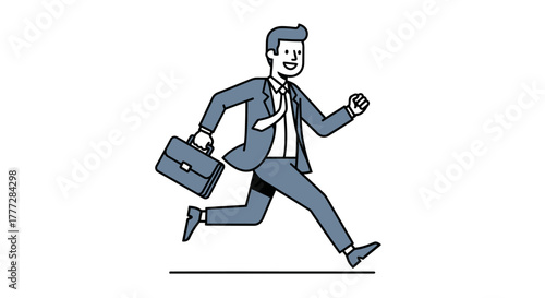 Dynamic illustration of a determined businessman running with briefcase in hand