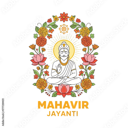 Flat illustration of Mahavir Jayanti with Flowers Accent Graphic