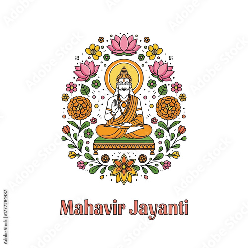 Flat illustration of Mahavir Jayanti with Flowers Accent Graphic