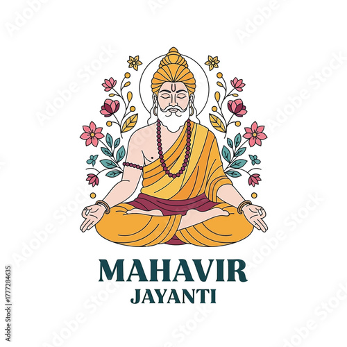 Flat illustration of Mahavir Jayanti with Flowers Accent Graphic