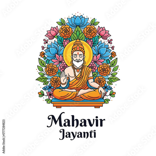 Flat illustration of Mahavir Jayanti with Flowers Accent Graphic