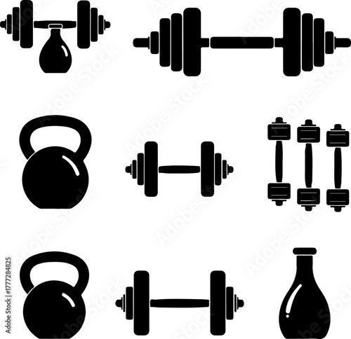 Dumbbell and Kettlebell Silhouette — Fitness Gym Equipment Vector Design