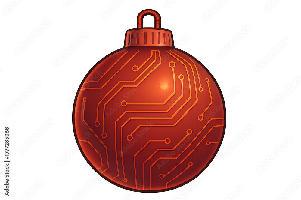 Obraz premium Christmas ornament combining traditional holiday decoration with modern technology circuit board lines