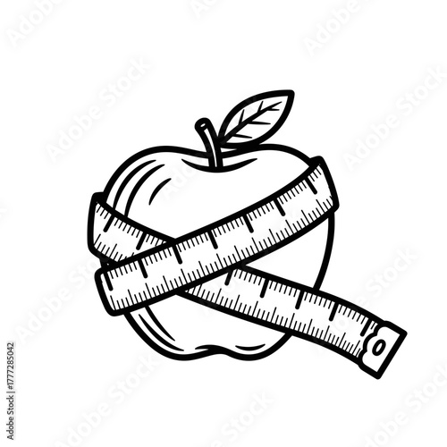 Apple wrapped in measuring tape illustrating health and nutrition  