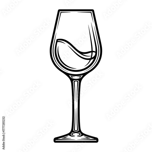 Wine glass with swirling liquid in minimalist style  