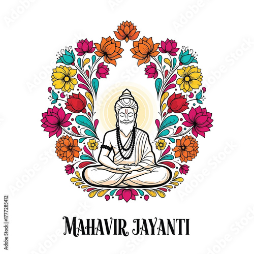 Flat illustration of Mahavir Jayanti with Flowers Accent Graphic