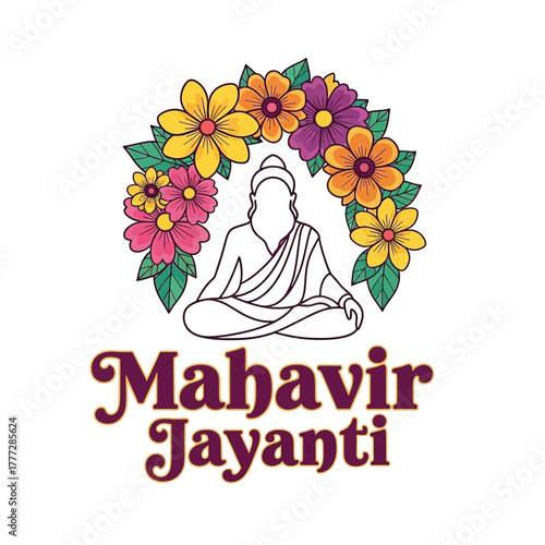 Flat illustration of Mahavir Jayanti with Flowers Accent Graphic