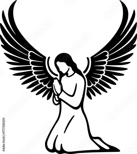 Kneeling Praying Angel Silhouette Vector