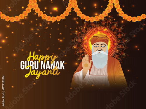 Happy guru nanak jayanti celebration greeting card