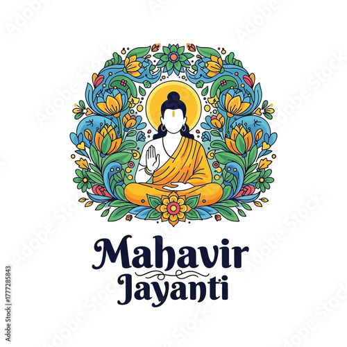 Flat illustration of Mahavir Jayanti with Flowers Accent Graphic