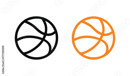 Two simple stylized basketball icons one black one orange