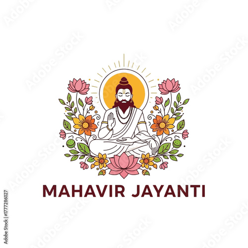 Flat illustration of Mahavir Jayanti with Flowers Accent Graphic