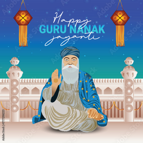 Sikh festival happy guru nanak jayanti background