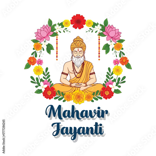 Flat illustration of Mahavir Jayanti with Flowers Accent Graphic
