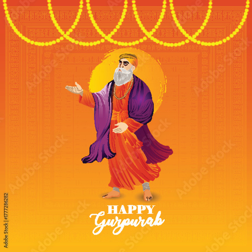 Vector illustration of guru nanak dev ji for guru nanak jayanti