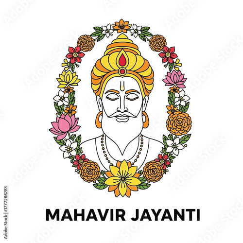 Flat illustration of Mahavir Jayanti with Flowers Accent Graphic