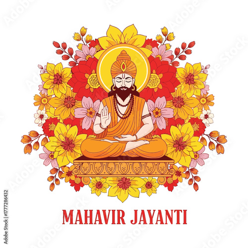 Flat illustration of Mahavir Jayanti with Flowers Accent Graphic