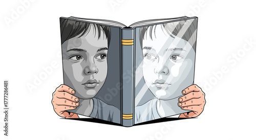 Conceptual Illustration of Self Reflection and Identity Discovered Through Reading a Book